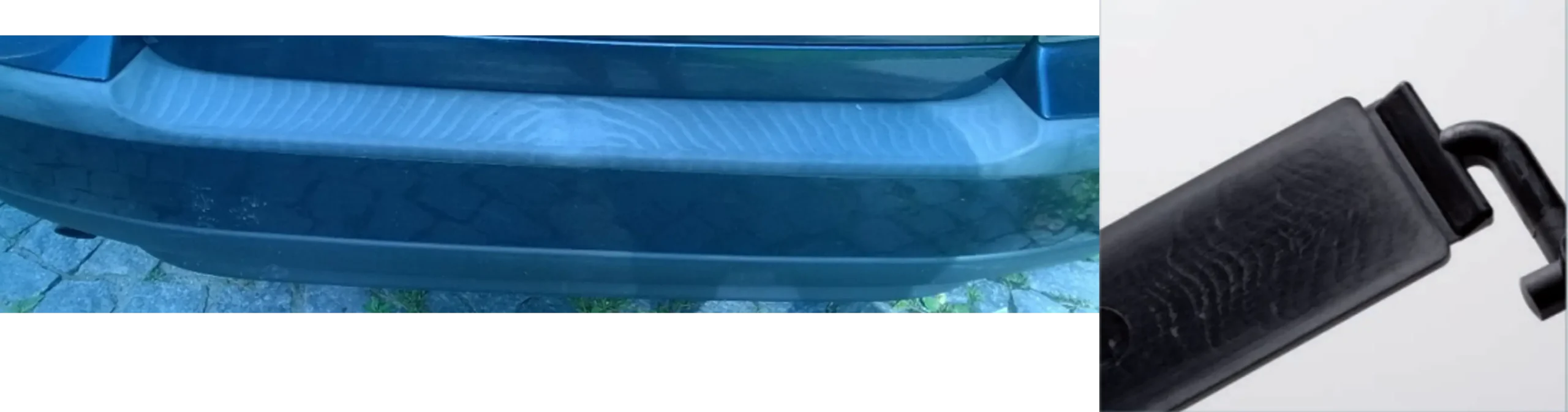 Efekt tygří kůže na zadním nárazníku.