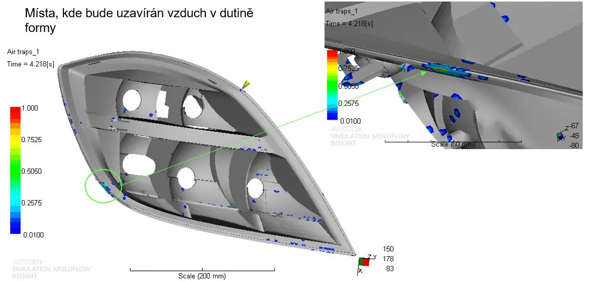 Uzavřený vzduch – analýza Moldflow